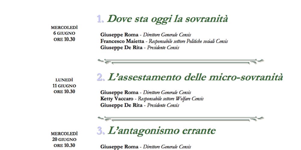 CENSIS: ciclo di incontri sulla crisi della sovranità